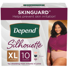 Depend Silhouette Incontinence Underwear, Extra-Large (50–60" Waist), Maximum Absorbency, Pink, 10 Count