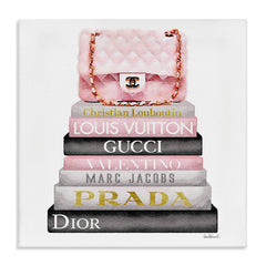 Stupell Industries Home Watercolor High Fashion Bookstack Padded Pink Bag Stretched Canvas Wall Art, Multi-Color