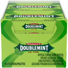 Wrigley's Doublemint Peppermint Flavoured Chewing Gum, 15 Sticks, 10 Packs