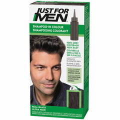Just For Men Shampoo-In Color, Hair Color for Men with Keratin and Vitamin E for Stronger Hair - Real Black, H-55, Pack of 1