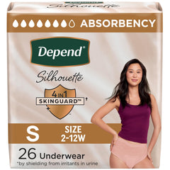 Depend Silhouette Adult Incontinence Underwear for Women, Maximum Absorbency, Small, Pink, 26 Count