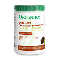 Organika Canadian-Made Chocolate Enhanced Collagen - Grass-Fed Collagen with Real Cocoa, Sugar-Free, Healthy Hair, Skin, Nails, Joints - 252g