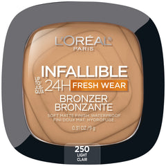 L'Oréal Paris Infallible Up to 24H Fresh Wear Bronzer, Longwear Soft Matte Finish Bronzer Powder, Waterproof & Heatproof, 250 Light, 0.31 oz