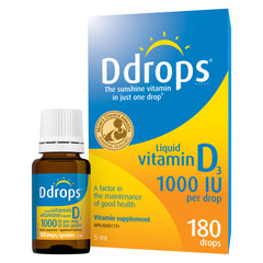 Ddrops Adults 1000IU Liquid Vitamin D3 Drops, 180 drops. No Large Capsules, No Preservatives, Non-GMO, Allergy-friendly