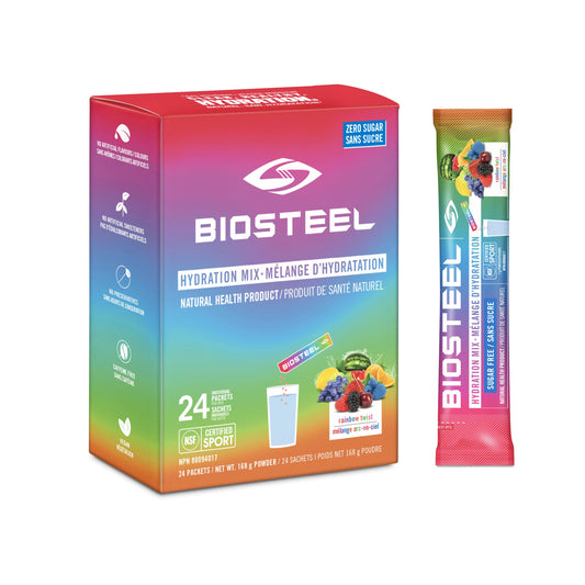 BioSteel Hydration Mix, Proudly Canadian - Great Tasting Hydration with Zero Sugar, and No Artificial Flavours or Preservatives, Rainbow Twist Flavour, 24 Single Serving Packets