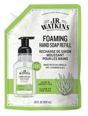 J.R. Watkins Aloe and Green Tea Foaming Hand Soap Refill Pouch, Scented Foam Handsoap for Bathroom or Kitchen, USA Made and Cruelty Free, 828 Milliliters