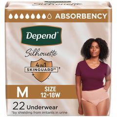 Depend Silhouette Adult Incontinence Underwear for Women, Maximum Absorbency, Medium, Pink, 22 Count