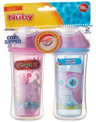 Nuby 531018OG Clik-It Insulated Owl Plus Garden No-Spill Cool Sipper for 18 Month Plus Children(2 Pack), 9 oz(270ml), Blue, Purple