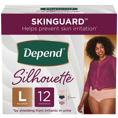 Depend Silhouette Incontinence Underwear, Large (40–52" Waist), Maximum Absorbency, Pink, 12 Count