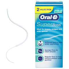 Oral-B Super Floss Pre-Cut Strands, Ideal for Braces, Bridges, and Wide Spaces, 50 Count Pack (2 Pack)