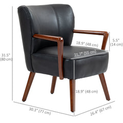 Accent Chair, Modern Armchair, Faux Leather Upholstered Living Room Chair with Wood Legs and Wide Padded Seat, Black