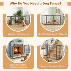 83 inch L x 30 inch H Dog Gate 4-Panel Wooden Pet Fence for Indoor-Gray
