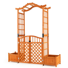 83 inches Garden Arbor with Gate and 2 Planter Boxes-Yellow