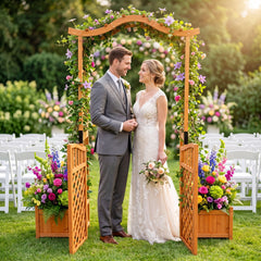 83 inches Garden Arbor with Gate and 2 Planter Boxes-Yellow