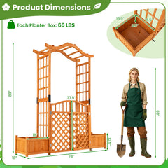 83 inches Garden Arbor with Gate and 2 Planter Boxes-Yellow