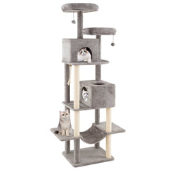 81 Inch Cat Tree with a Skylight Condo, a Porch Condo and Two Padded Perches