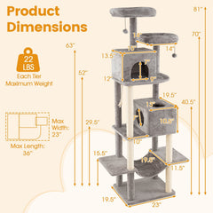 81 Inch Cat Tree with a Skylight Condo, a Porch Condo and Two Padded Perches
