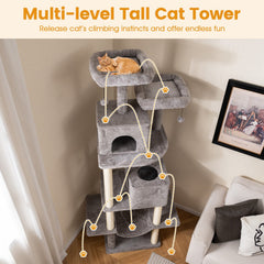81 Inch Cat Tree with a Skylight Condo, a Porch Condo and Two Padded Perches