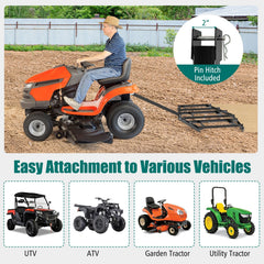 84 inch Wide Driveway Drag Tow Behind Landscape Leveling Rake with Reinforced Bars-Black