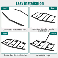 84 inch Wide Driveway Drag Tow Behind Landscape Leveling Rake with Reinforced Bars-Black