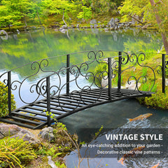 6FT Steel Garden Bridge with Safety Siderails, Decorative Arc Landscaping Bridge for Backyard Creek Stream Pond, Black