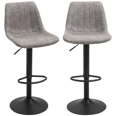 Adjustable Bar Stools Set of 2, Leathaire Swivel Barstools with Back and Footrest, Upholstered Bar Chairs for Kitchen, Dining Room, Home Pub, Brown