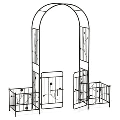 87 Inches Garden Arbor with Lockable Gate Side Planters-Black