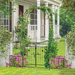 87 Inches Garden Arbor with Lockable Gate Side Planters-Black
