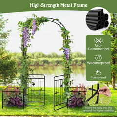 87 Inches Garden Arbor with Lockable Gate Side Planters-Black
