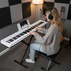 88-Key Electric Piano Keyboard with Adjustable Stand and, Portable Bag-White