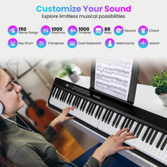 88 Key Foldable Electric Keyboard Piano with Wireless MIDI and Dual Speakers-White