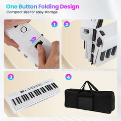 88 Key Foldable Electric Keyboard Piano with Wireless MIDI and Dual Speakers-White