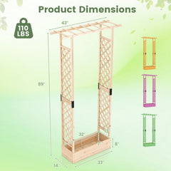 89 Inch Tall Wooden Raised Garden Bed with Side Trellis and Hanging Roof Drainage Holes-Natural