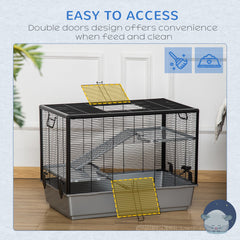 3-tier Hamster Cage, Guinea Pig Cage, Pet Chinchillas Play House Indoor with Accessories Food Dish Water Bottle, Ramps, 31.5"x19"x 23", Black