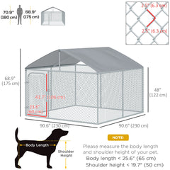 Outdoor Dog Kennel with Roof, Dog Run with Waterproof & UV-Resistant Cover, Secure Lock, for Backyard & Patio, 7.5' x 7.5' x 5.7'