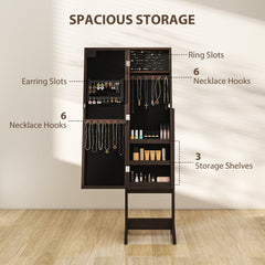 Free Standing Armoire Organizer, Lighted Mirrored Jewelry Cabinet w/ Angle Adjustable & 16 LED Lights Warm White