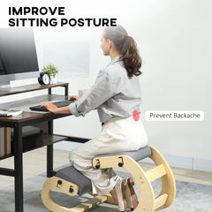 Ergonomic Kneeling Chair, Adjustable Rocking Wood Kneeling Stool, Desk Chair, Improve Posture, Cream White