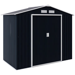 7' x 4' x 6' Garden Storage Shed Outdoor Patio Metal Tool Storage House w/ Foundation Kit and Double Doors Dark Grey