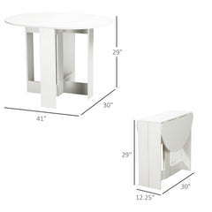 Folding Dining Table, 41" Drop Leaf Table for Small Spaces, Oval Foldable Table for Kitchen, Dining Room, White