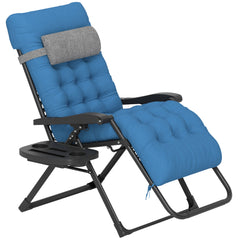 Padded Folding Recliner Chair, Patio Lounger with Cupholder, Adjustable Backrest, Removable Cushion, Black