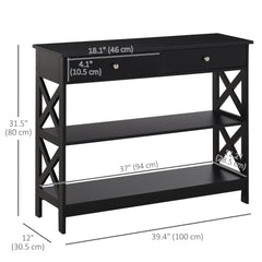 39" Console Table, Narrow Entryway Table with Storage Shelves, Drawers and X Frame for Behind Couch, Living Room, Hallway, Black