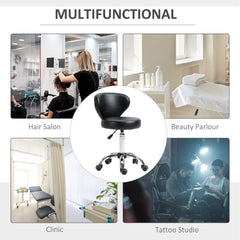 Adjustable Swivel Salon Stool with Backrest and Wheels, Office & Living Room Chair, Synthetic Leather, Black