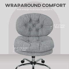 Computer Desk Chair, Armless Office Chair with Wide Padded Seat and Adjustable Height, Cream White