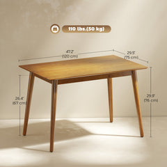 47" x 30" Dining Table, Farmhouse Dining Room Table with Pine Wood Frame, Space Saving Kitchen Table, Brown