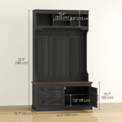 3-in-1 Hall Tree with Bench, Coat Rack with Shoe Storage, Distressed Black