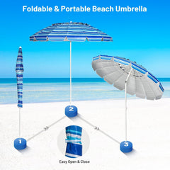 8FT Portable Beach Umbrella with Sand Anchor and Tilt Mechanism for Garden and Patio-Navy