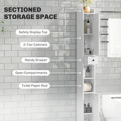Narrow Bathroom Cabinet, Tall Bathroom Storage Cabinet with Barn Doors, Drawer and Adjustable Shelves, Brown Wood Grain