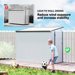 4' x 8' Outdoor Storage Shed Lean to Shed Outdoor Metal Tool Shed with Lockable Door and Air Vents, Light Grey