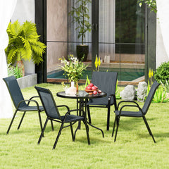 Five-Piece Steel Patio Set, with Glass-Top Table - Black