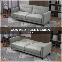 Convertible Bed with Couch, Button Tufted Fabric Sofa Bed with Adjustable Back for Living Room, Charcoal Grey